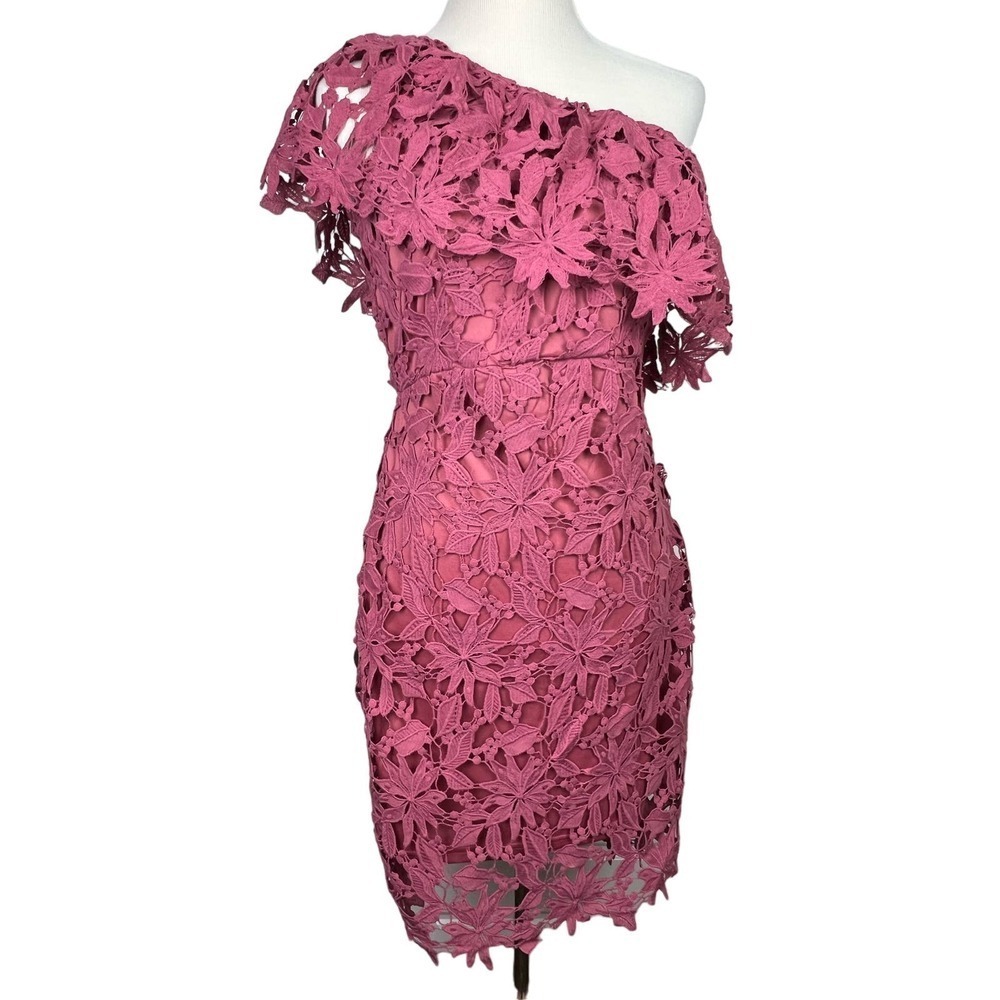 NEW Lush Large Dusty Pink One Shoulder Lace Embroidered Sheath Women's Dress